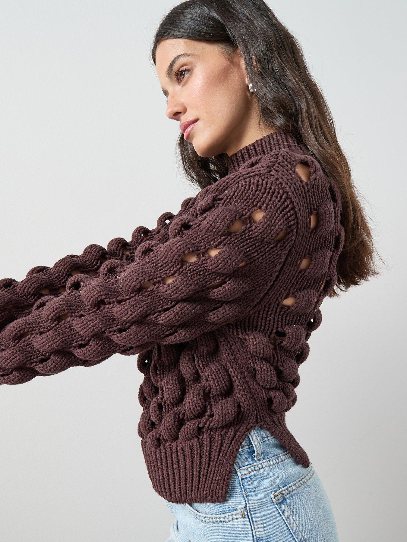 the-very-collection-cotton-rich-funnel-neck-bubble-stitch-jumper-chocolateoutfit