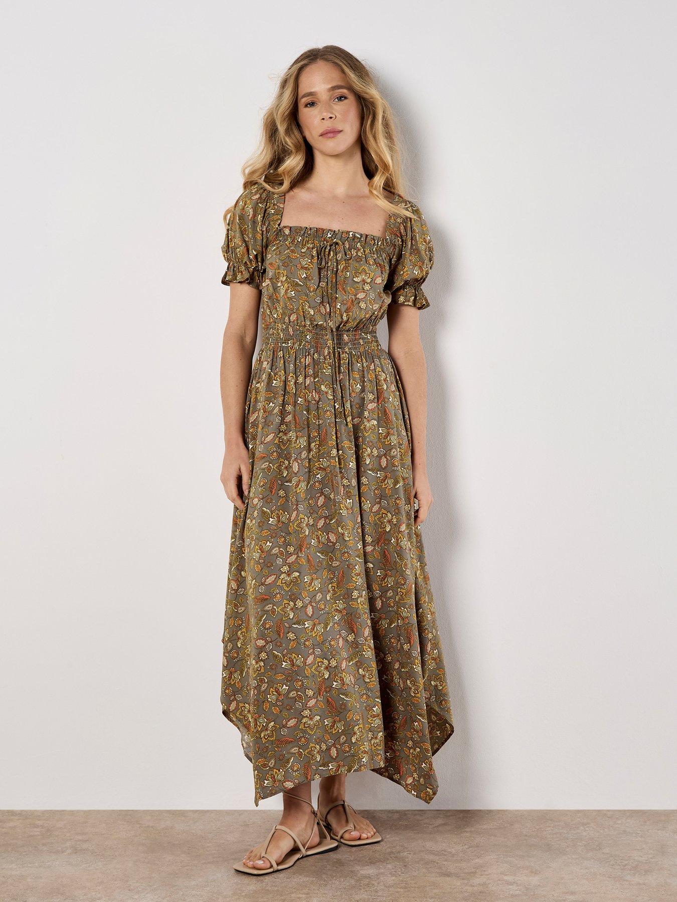 Image of Apricot Delicate Sarasa Milkmaid Midi Dr