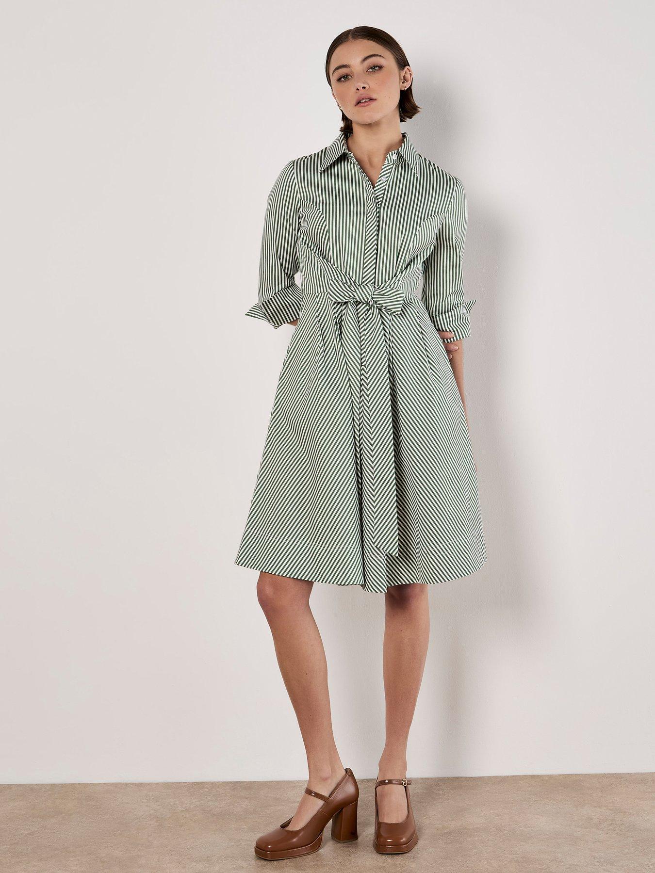 Image 1 of 5 of Apricot Tie Front Stripe Cotton Shirt Dress