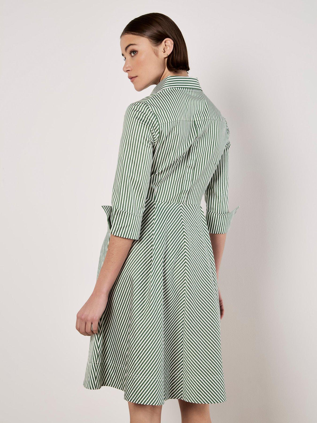Image 2 of 5 of Apricot Tie Front Stripe Cotton Shirt Dress