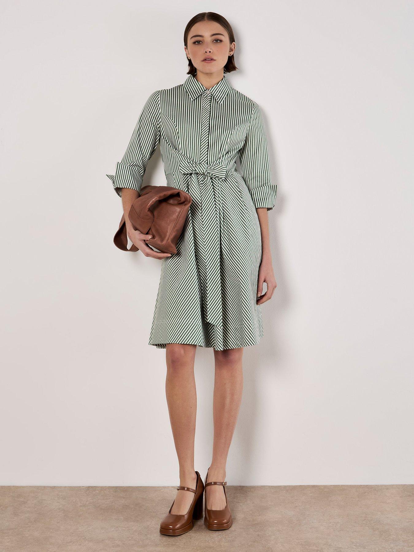 Image 3 of 5 of Apricot Tie Front Stripe Cotton Shirt Dress