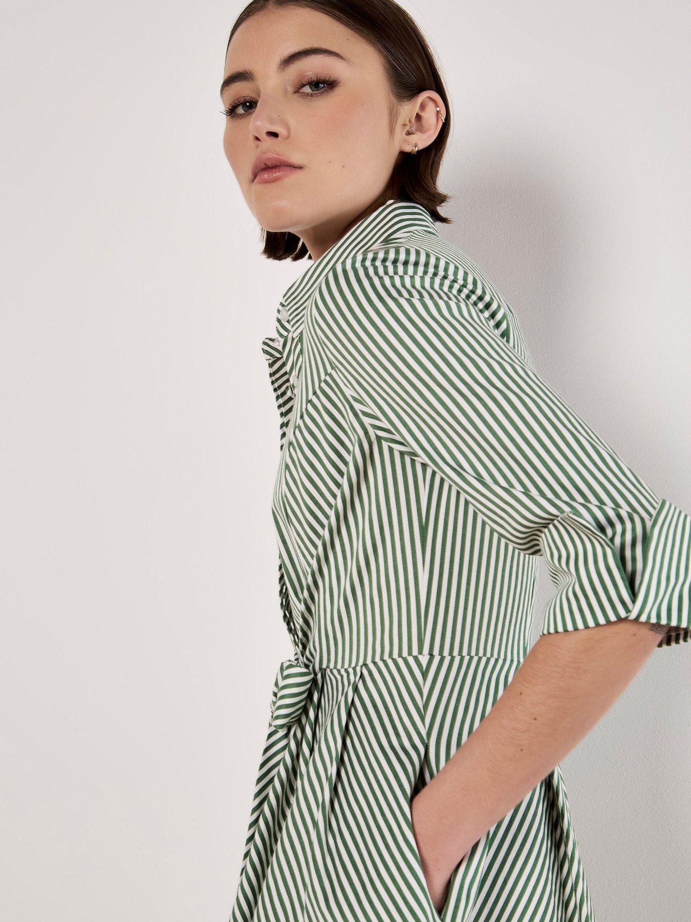 Image 4 of 5 of Apricot Tie Front Stripe Cotton Shirt Dress