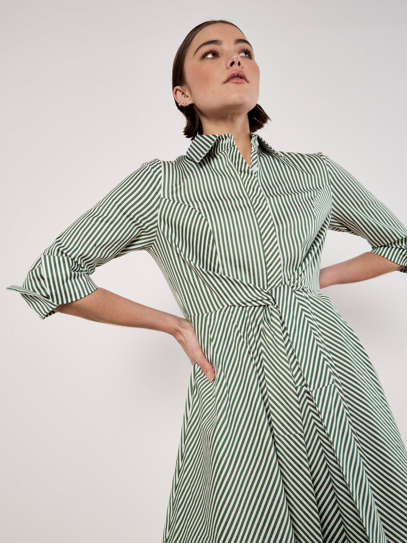 Image 5 of 5 of Apricot Tie Front Stripe Cotton Shirt Dress