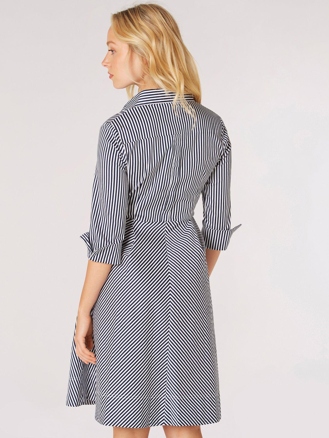 Image 2 of 5 of Apricot Tie Front Stripe Cotton Shirt Dress