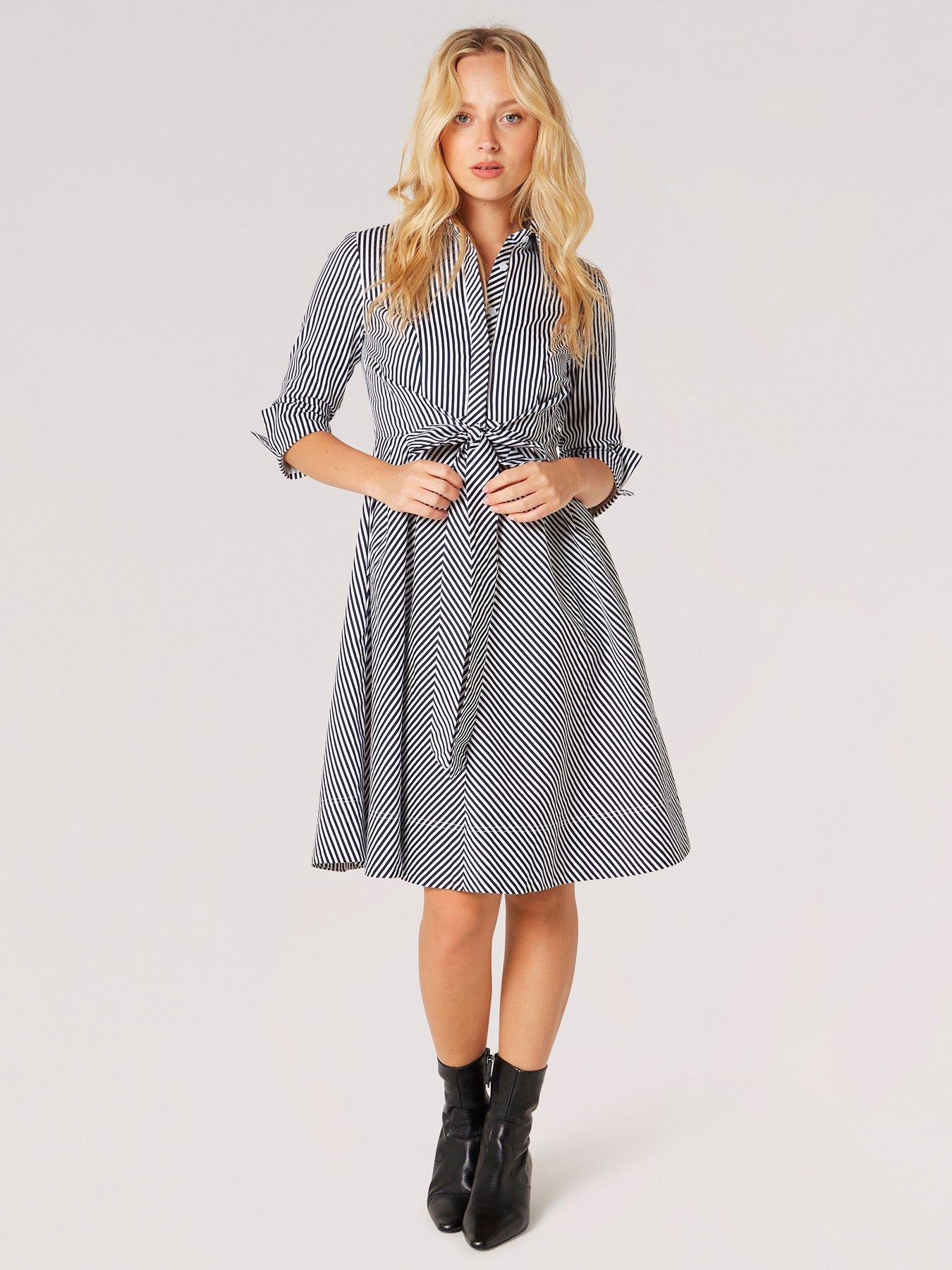 Image 3 of 5 of Apricot Tie Front Stripe Cotton Shirt Dress