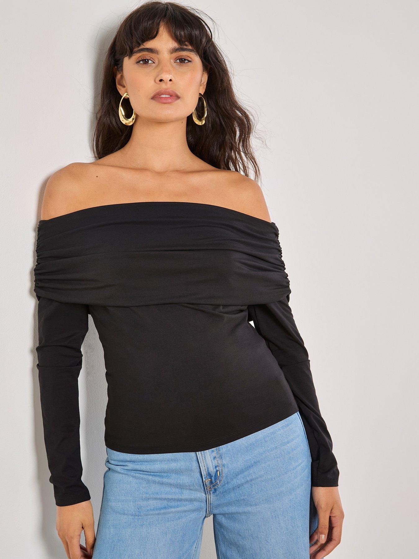 Image 1 of 4 of Apricot Apricot Modal Long Sleeve Bardot Top