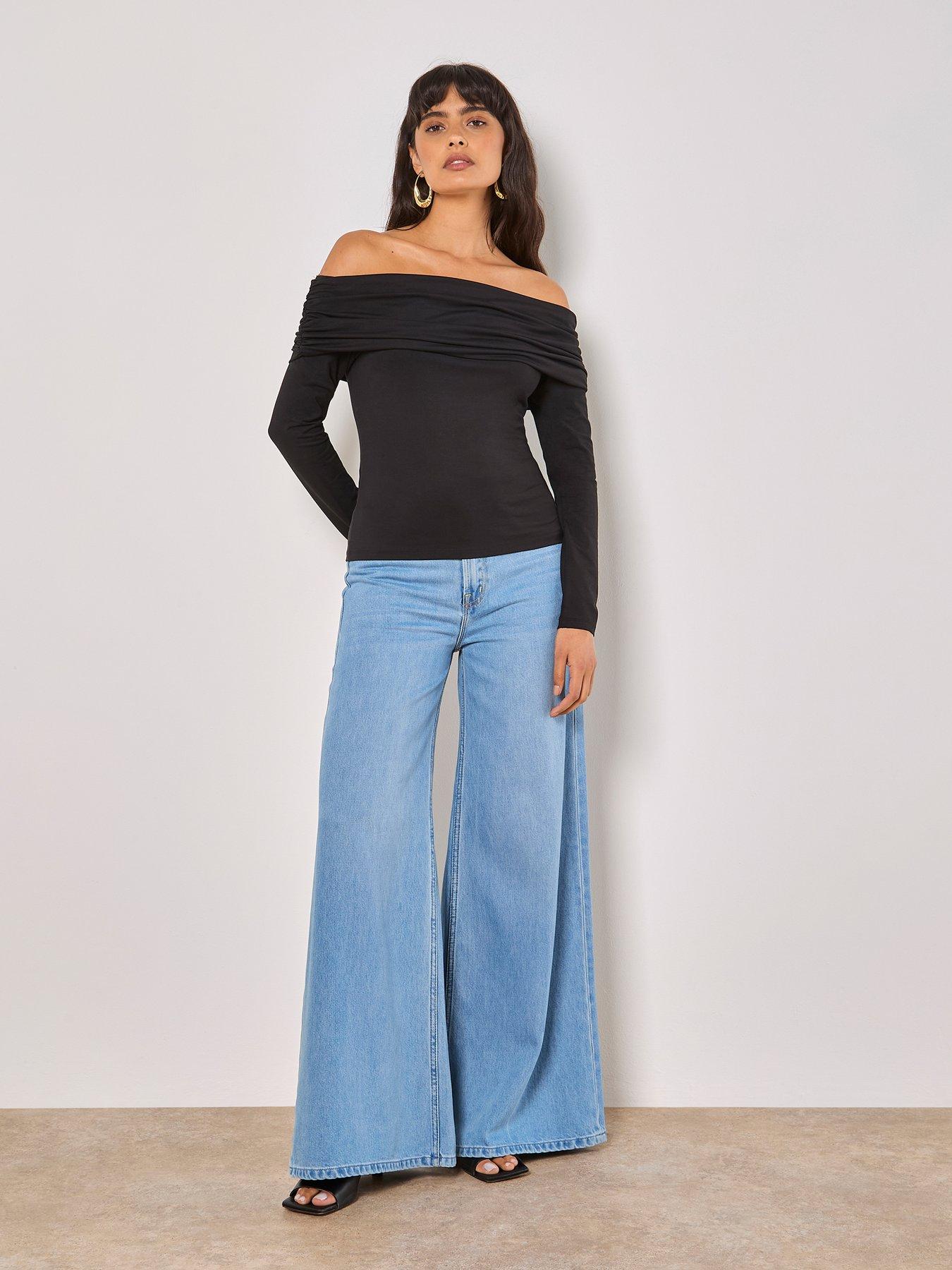 Image 3 of 4 of Apricot Apricot Modal Long Sleeve Bardot Top