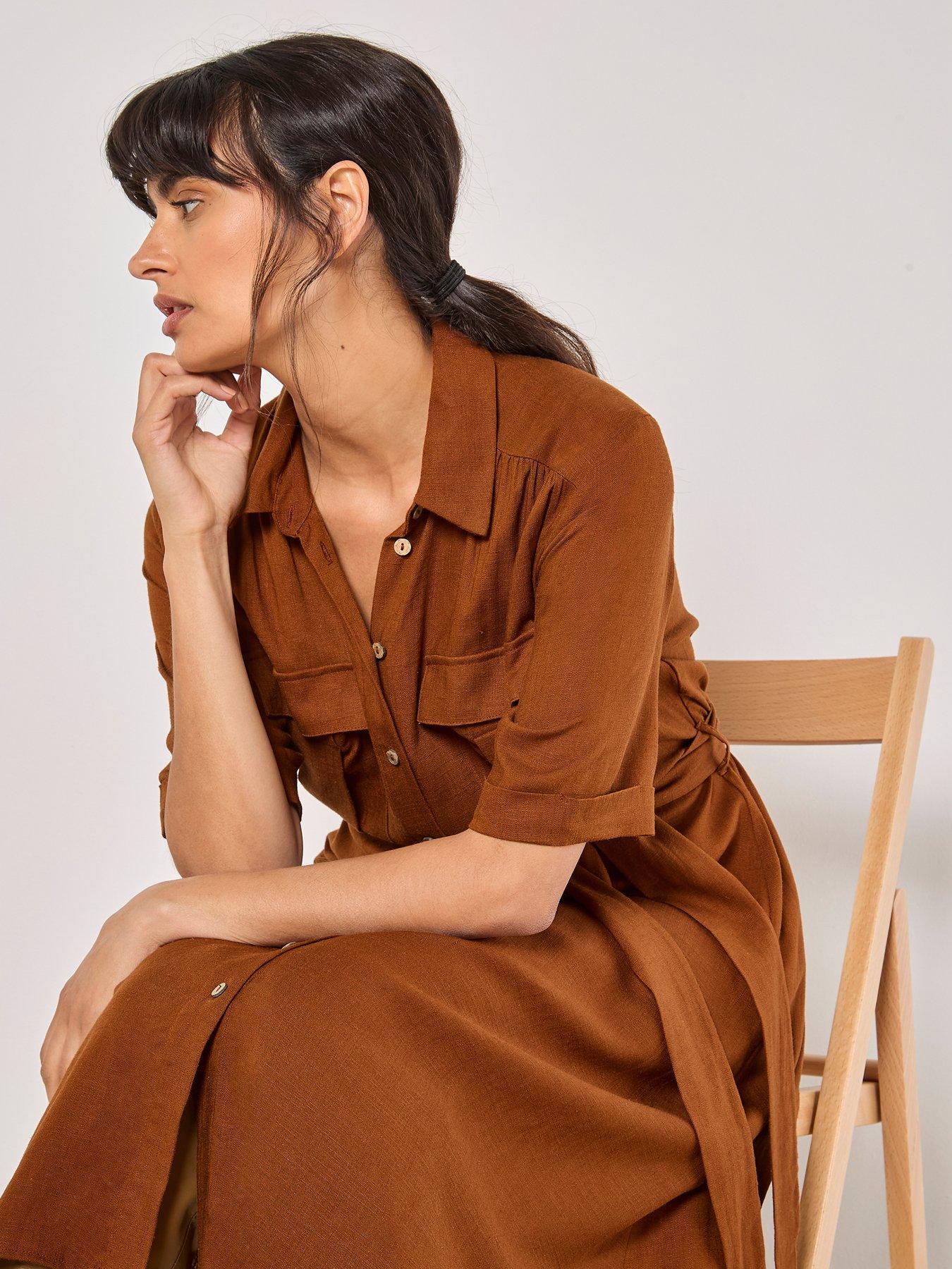 apricot-apricot-linen-midi-utility-dressback