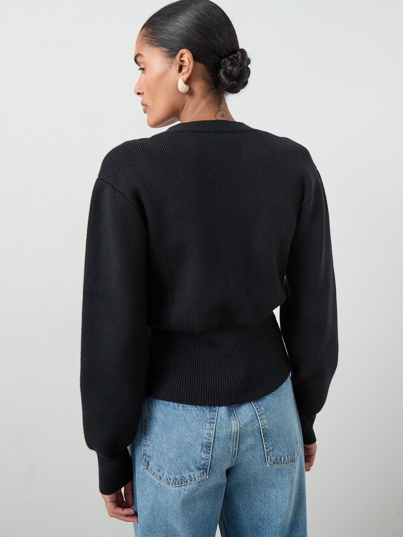 the-very-collection-v-neck-cinched-waist-cardigan-with-detachable-brooch-blackstillFront