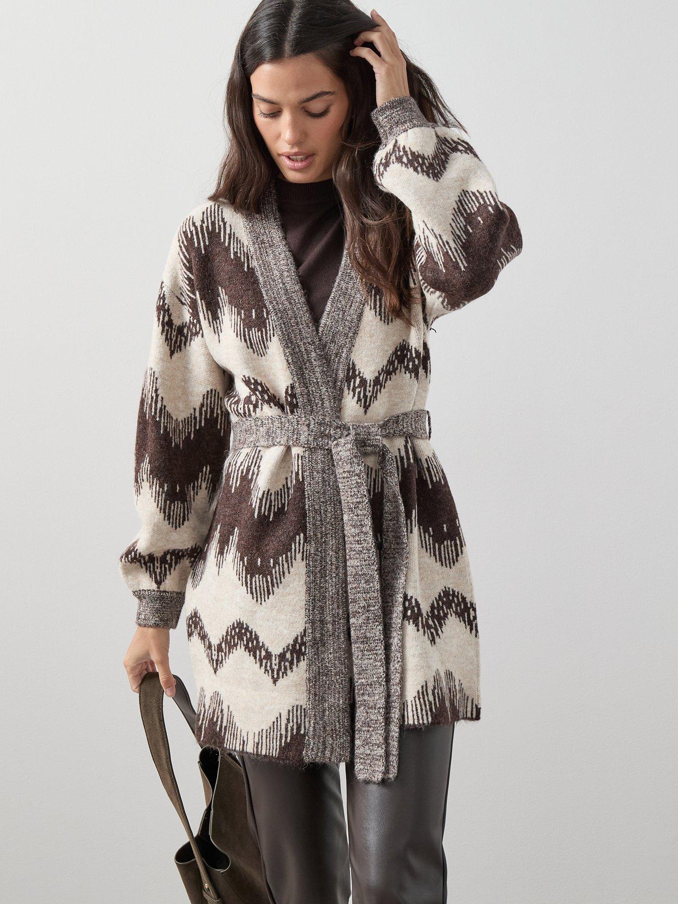 The Very Collection Abstract Jacquard Wrap Cardigan - Chocolate