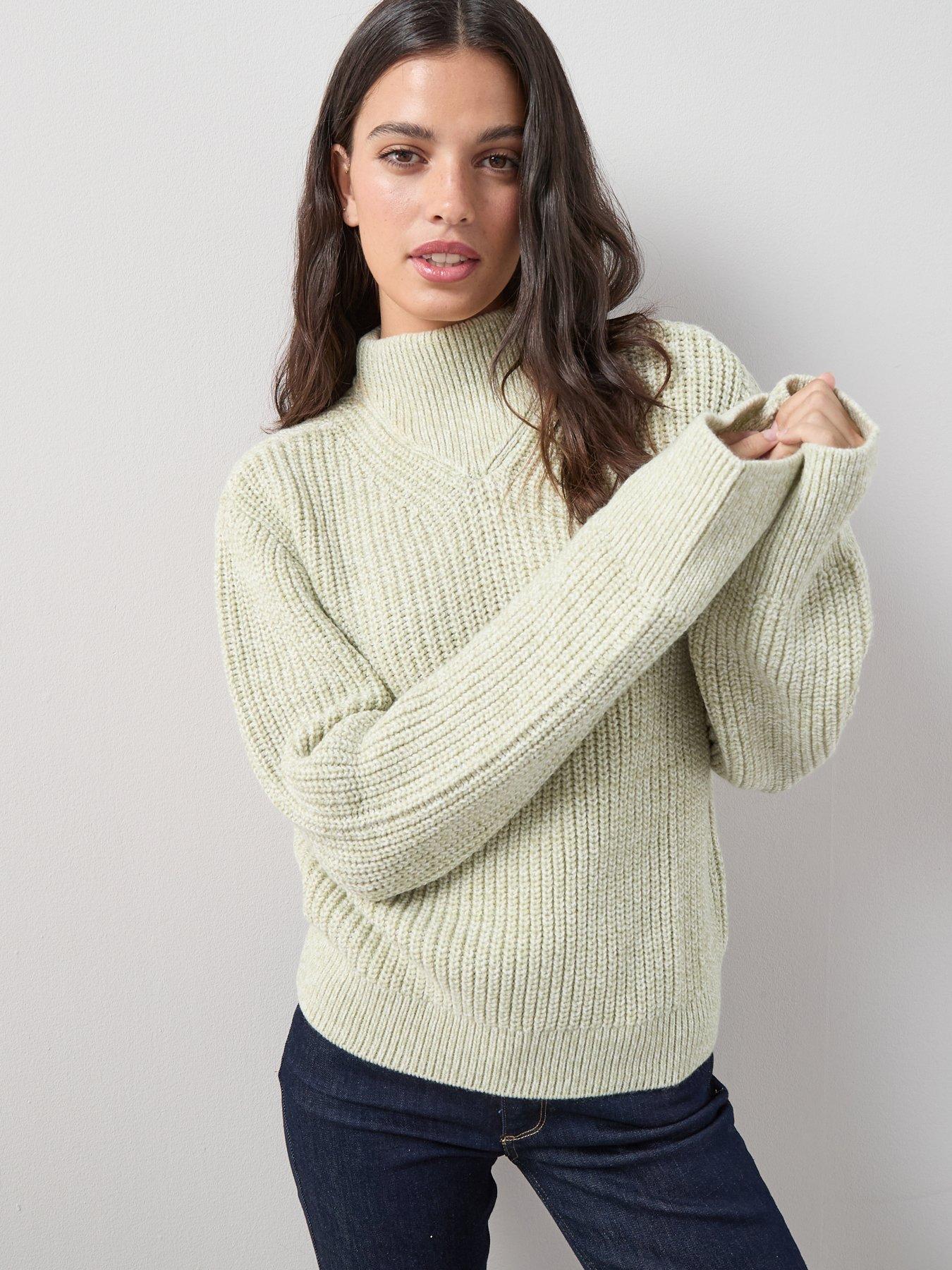 The Very Collection Funnel Neck Twist Yarn Jumper With Wool - Green