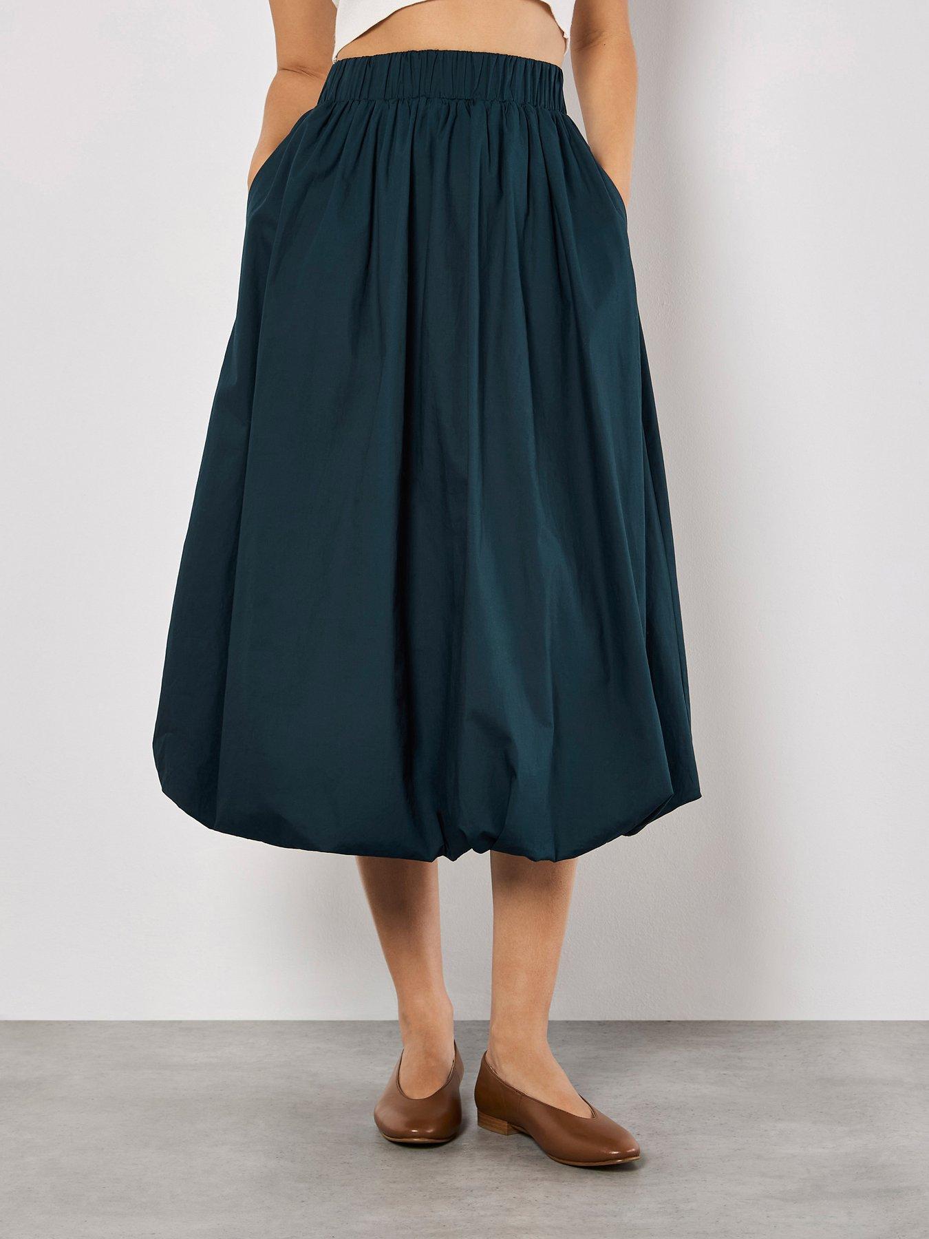 apricot-apricot-puff-hem-elastic-waist-mid-skirt