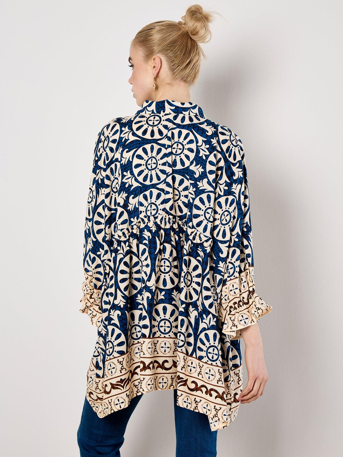 apricot-border-print-oversized-shirt-bluestillFront