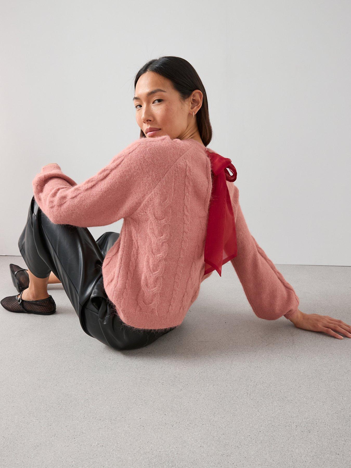 The Very Collection Crew Neck Bow Back Cable Jumper - Pink