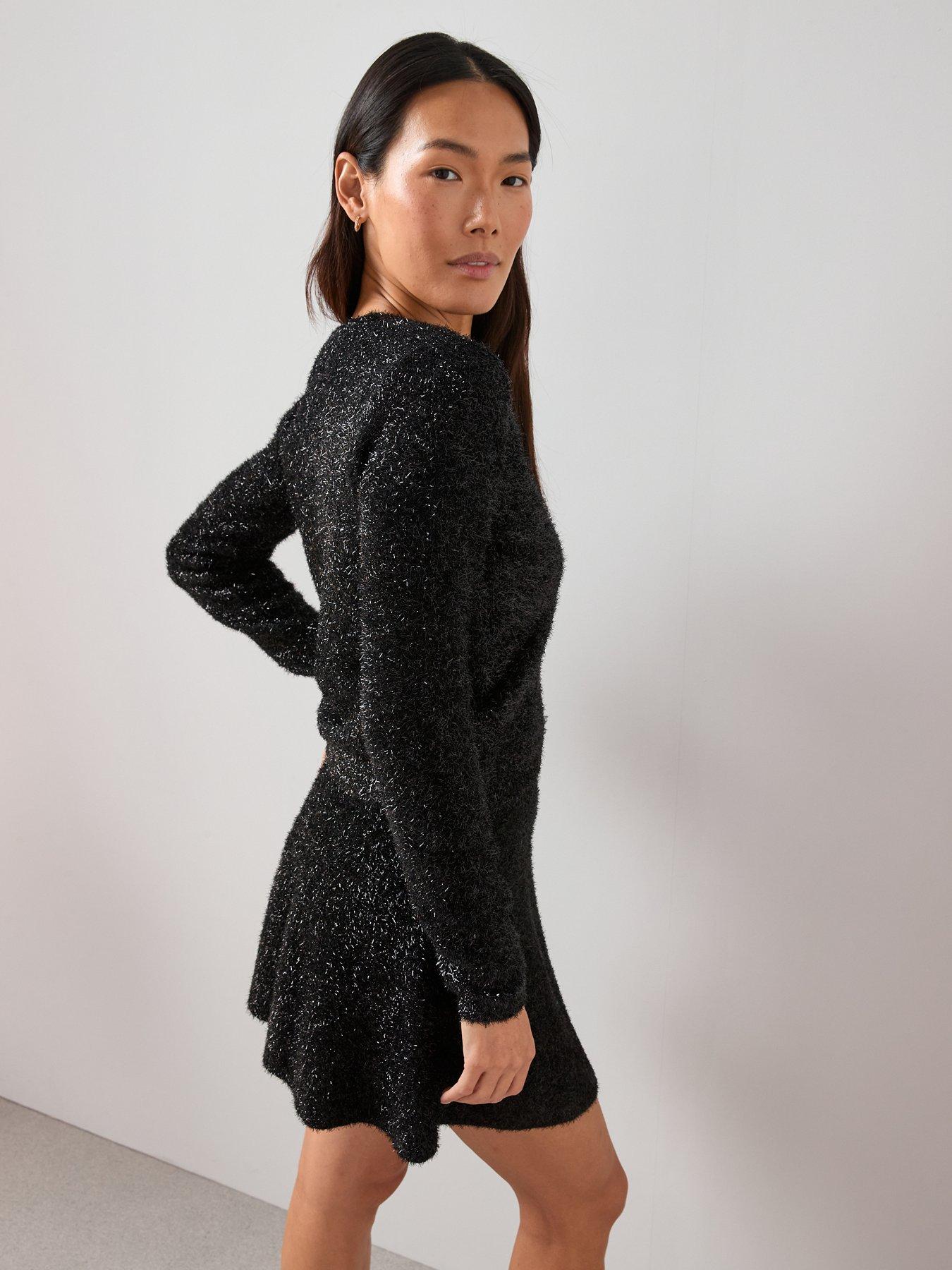 Image 4 of 7 of The Very Collection Fit And Flare Tinsel Knitted Mini Skirt Co-Ord - Black