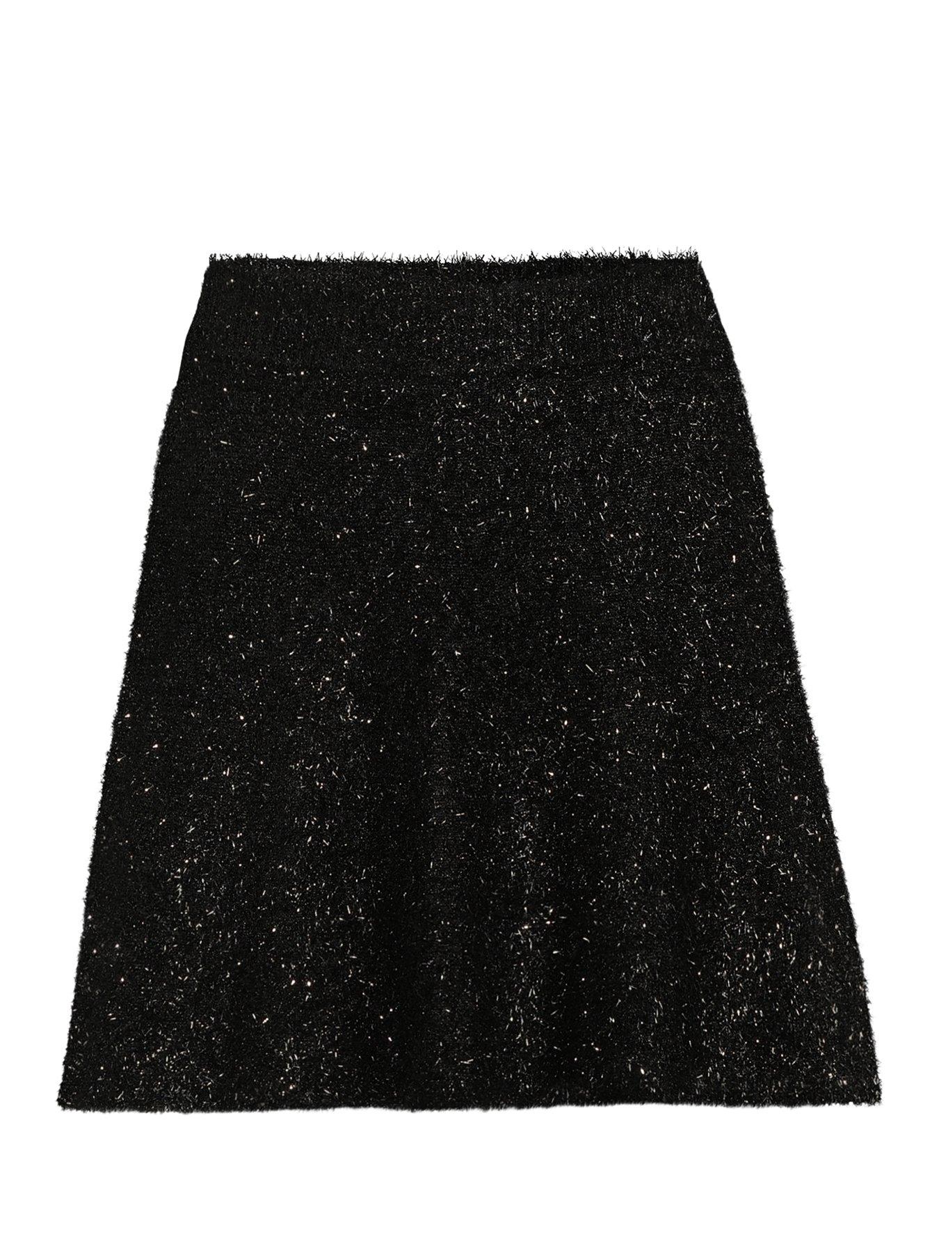 Image 7 of 7 of The Very Collection Fit And Flare Tinsel Knitted Mini Skirt Co-Ord - Black