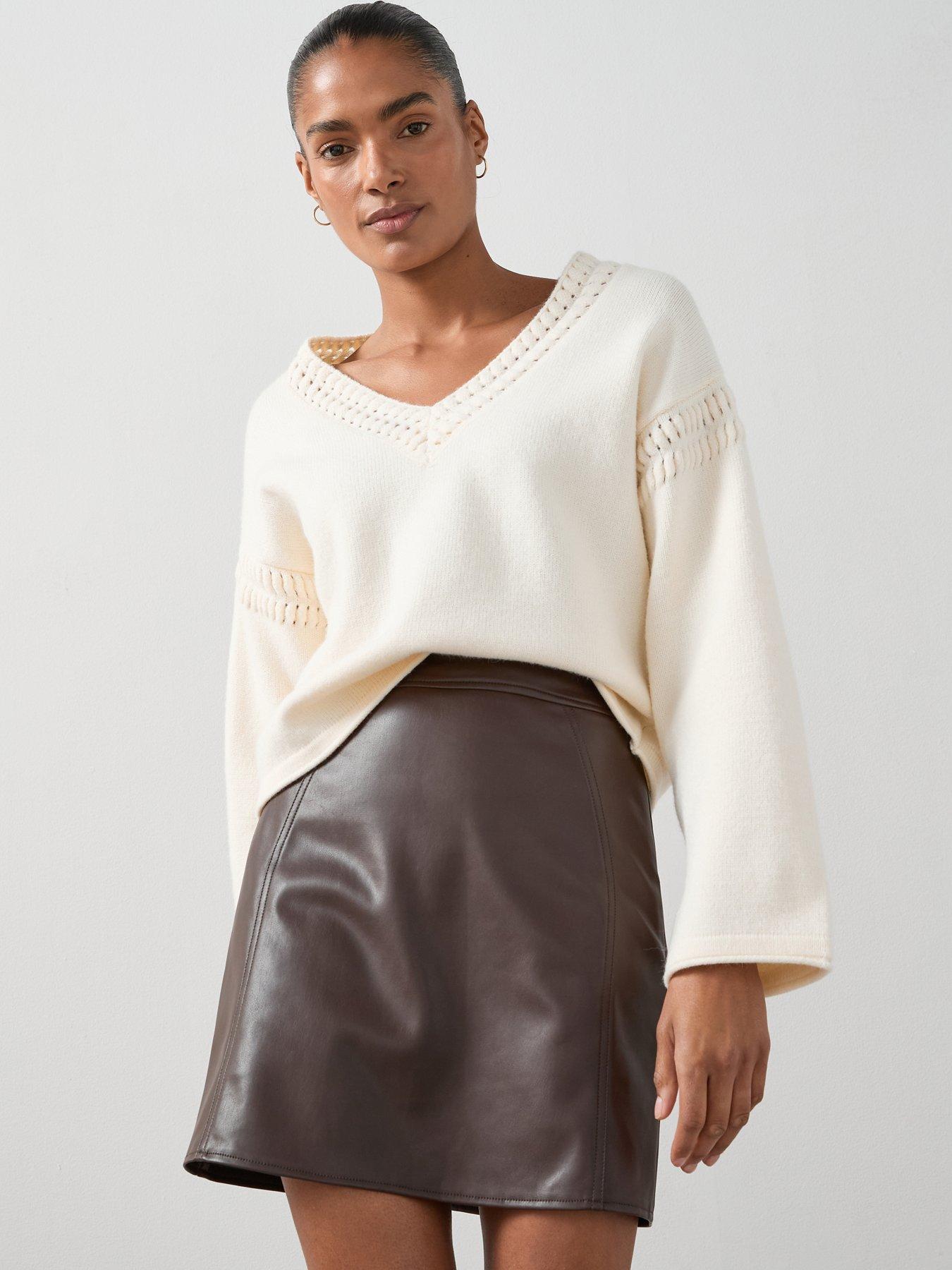 The Very Collection V Neck Open Stitch Knitted Jumper - Cream