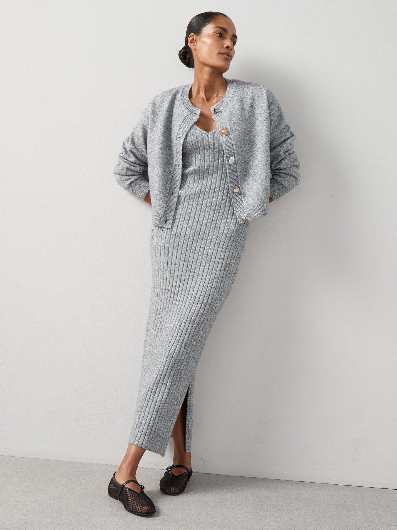The Very Collection Timeless Yarn 2 In 1 Cardigan Overlay Dress - Grey