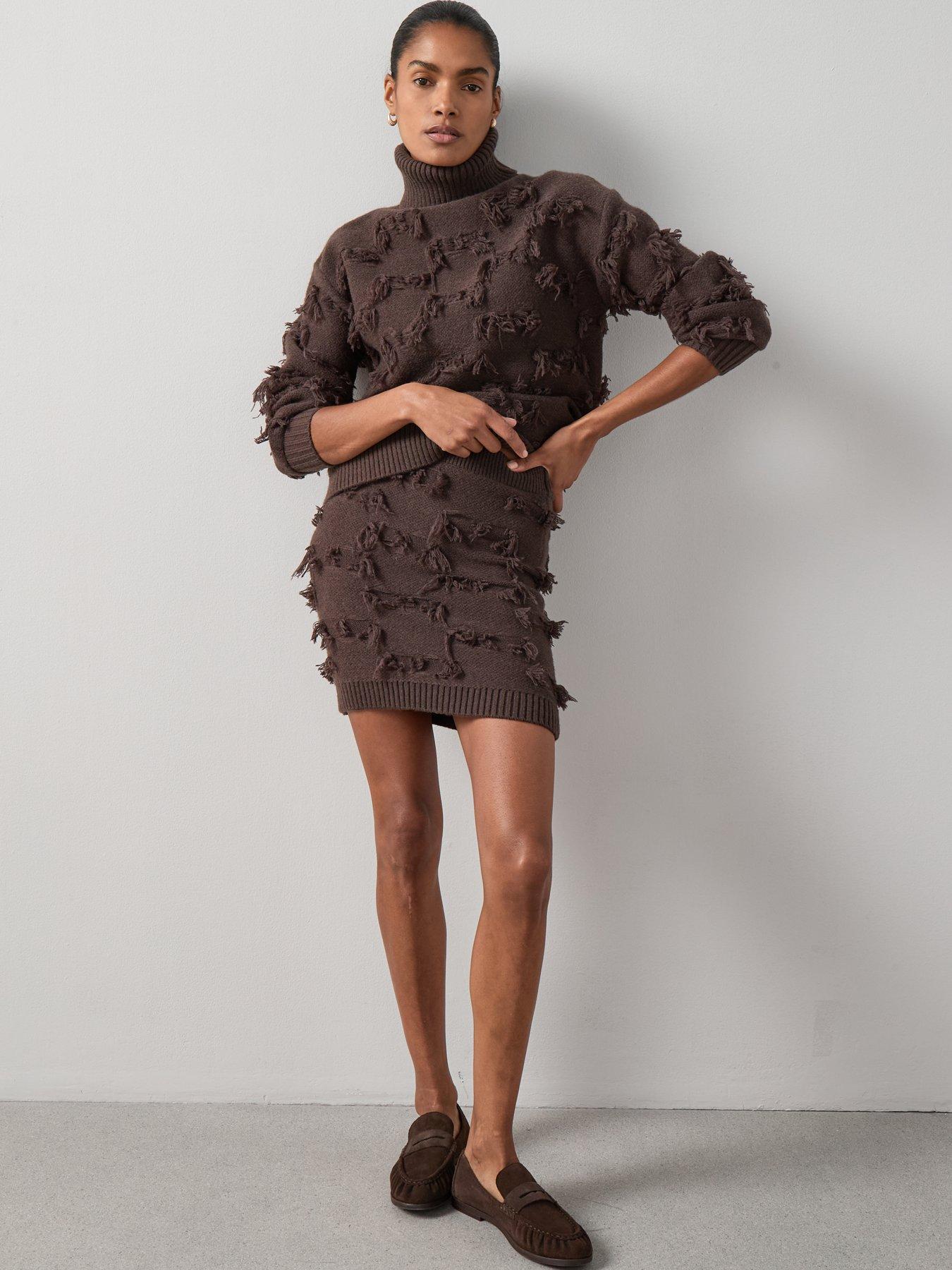 Image 5 of 6 of The Very Collection Timeless Yarn Fringe Mini Skirt Coord - Brown
