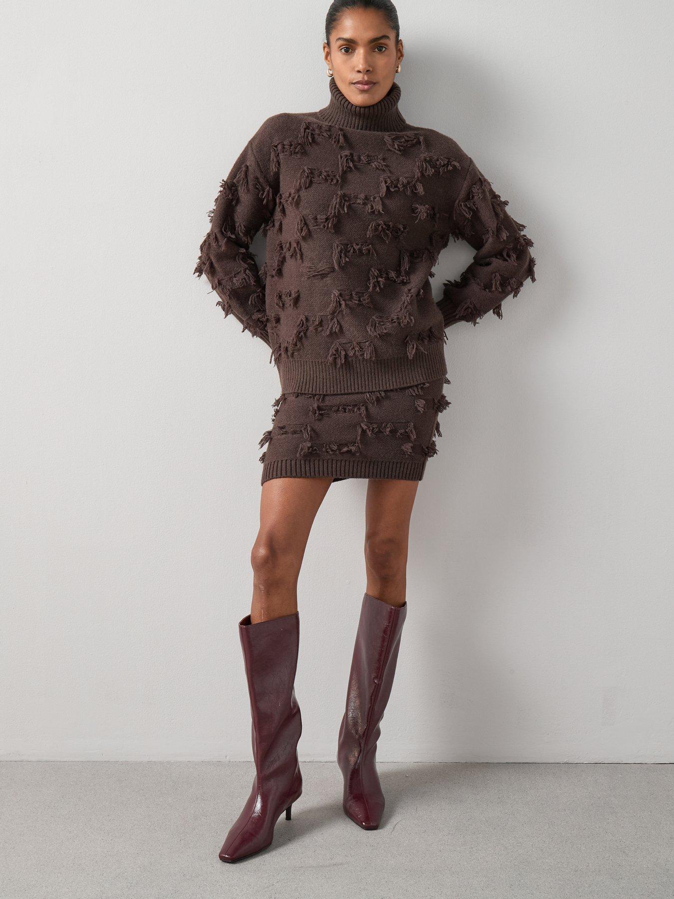 Image 6 of 6 of The Very Collection Timeless Yarn Fringe Mini Skirt Coord - Brown