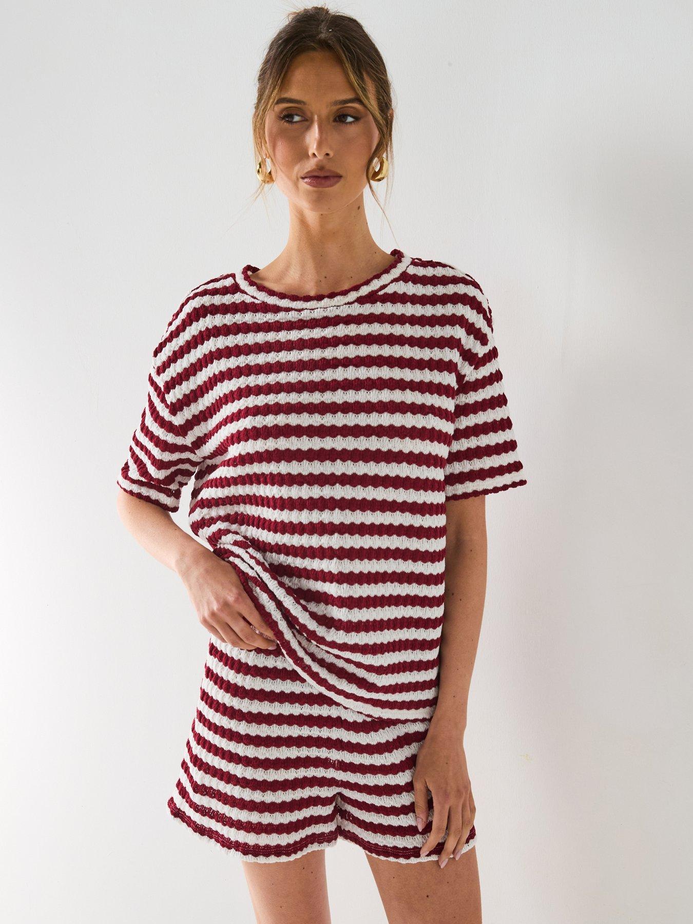 Image of V by Very Textured Stripe Top Co-Ord - Print