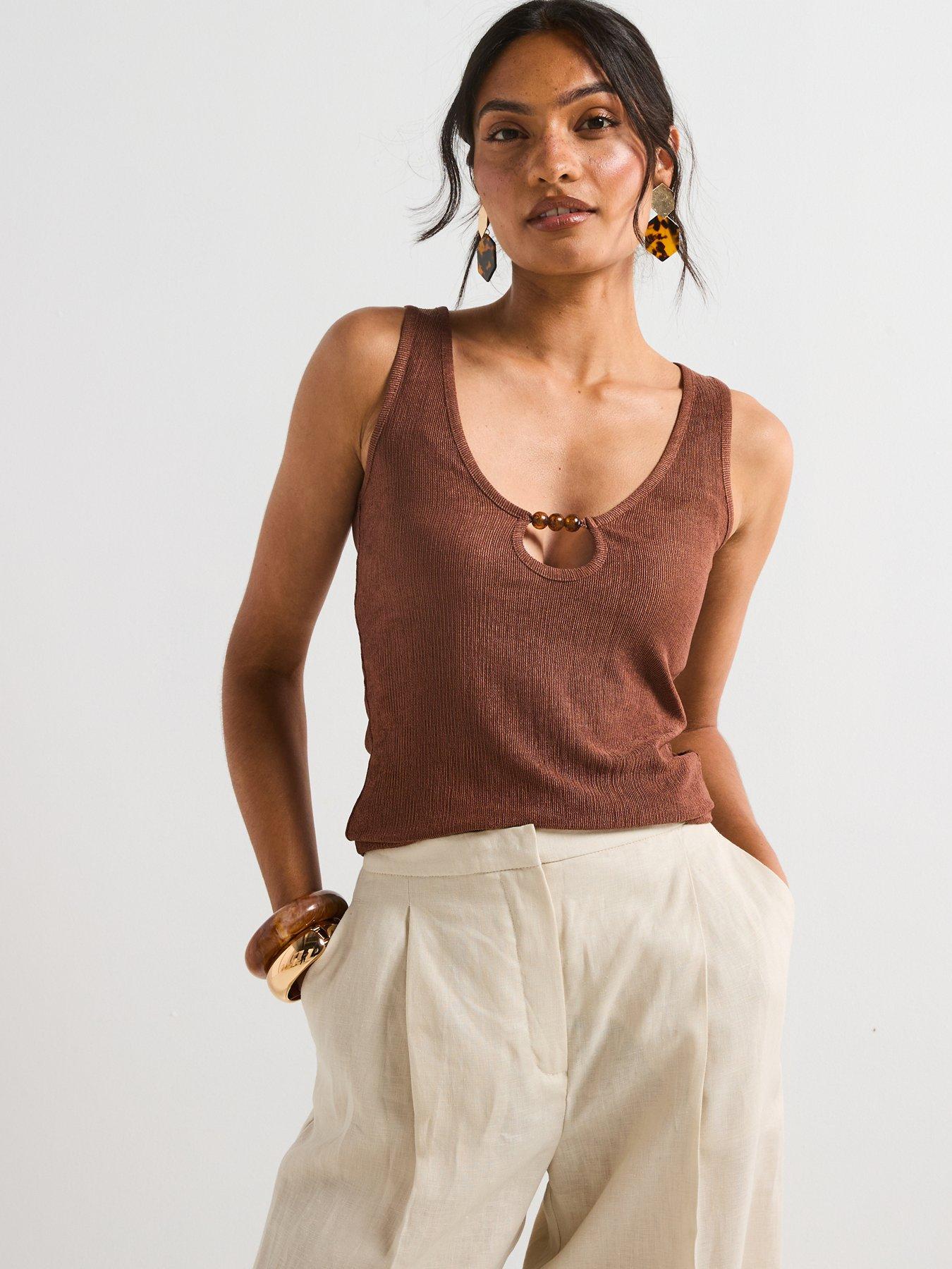 Image of V by Very Cut Out Beaded Top - Brown