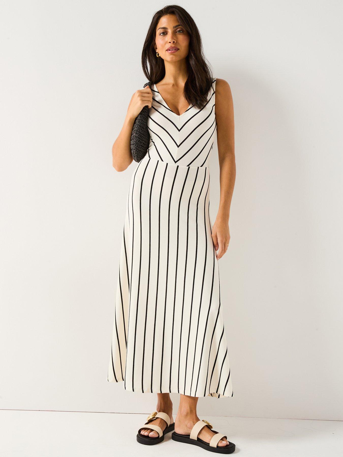 V by Very Textured Stripe Midaxi Dress - Cream/Black