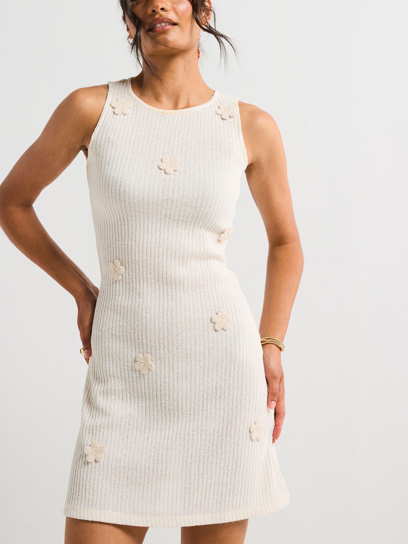 Image of V by Very Crochet Flower Mini Dress - Cream