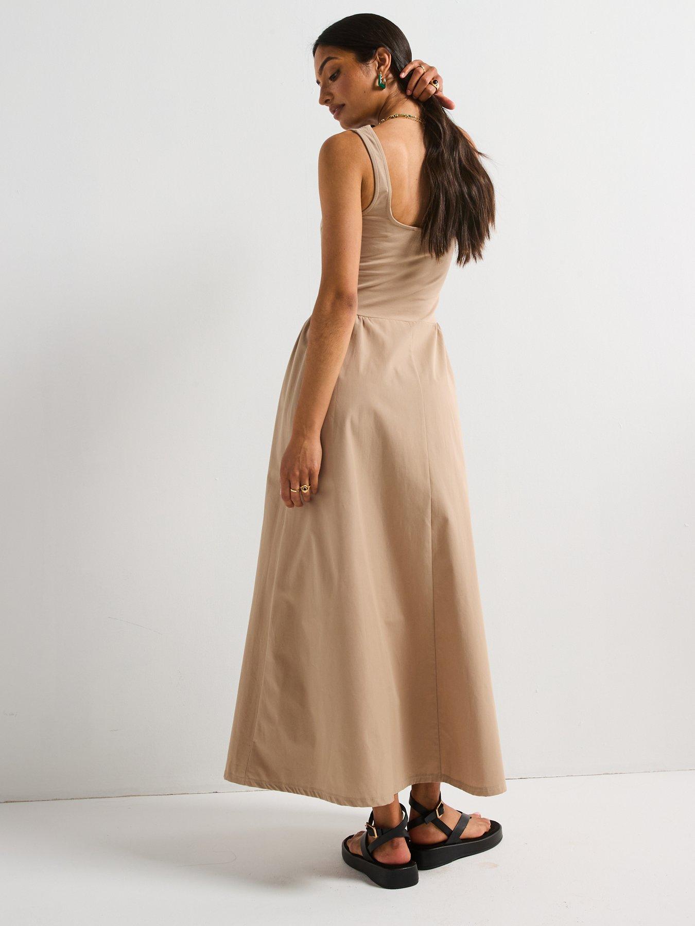 Image 2 of 5 of V by Very Woven Mix Midaxi Dress - Taupe