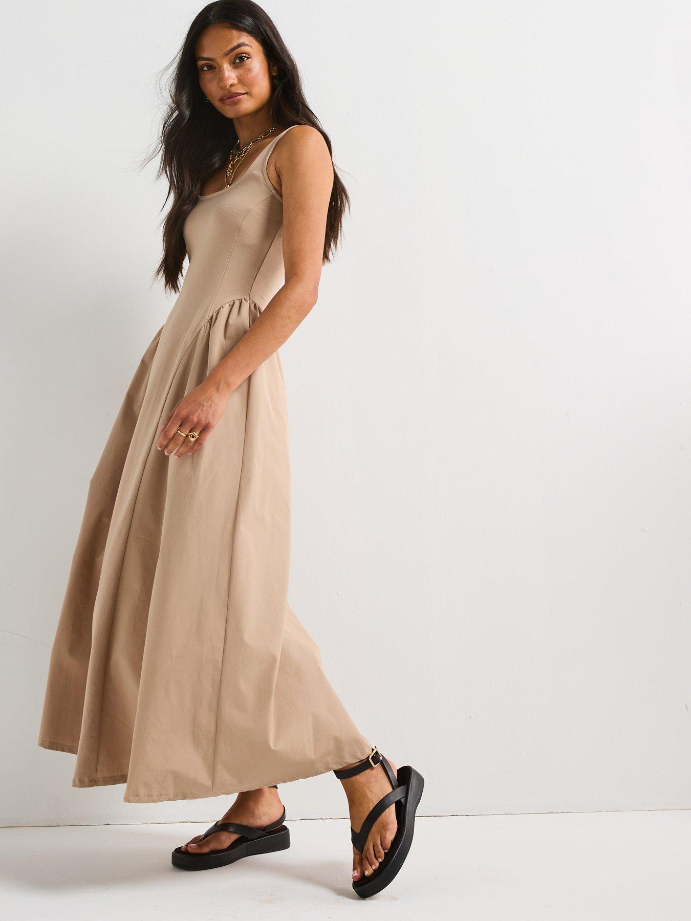 Image 3 of 5 of V by Very Woven Mix Midaxi Dress - Taupe