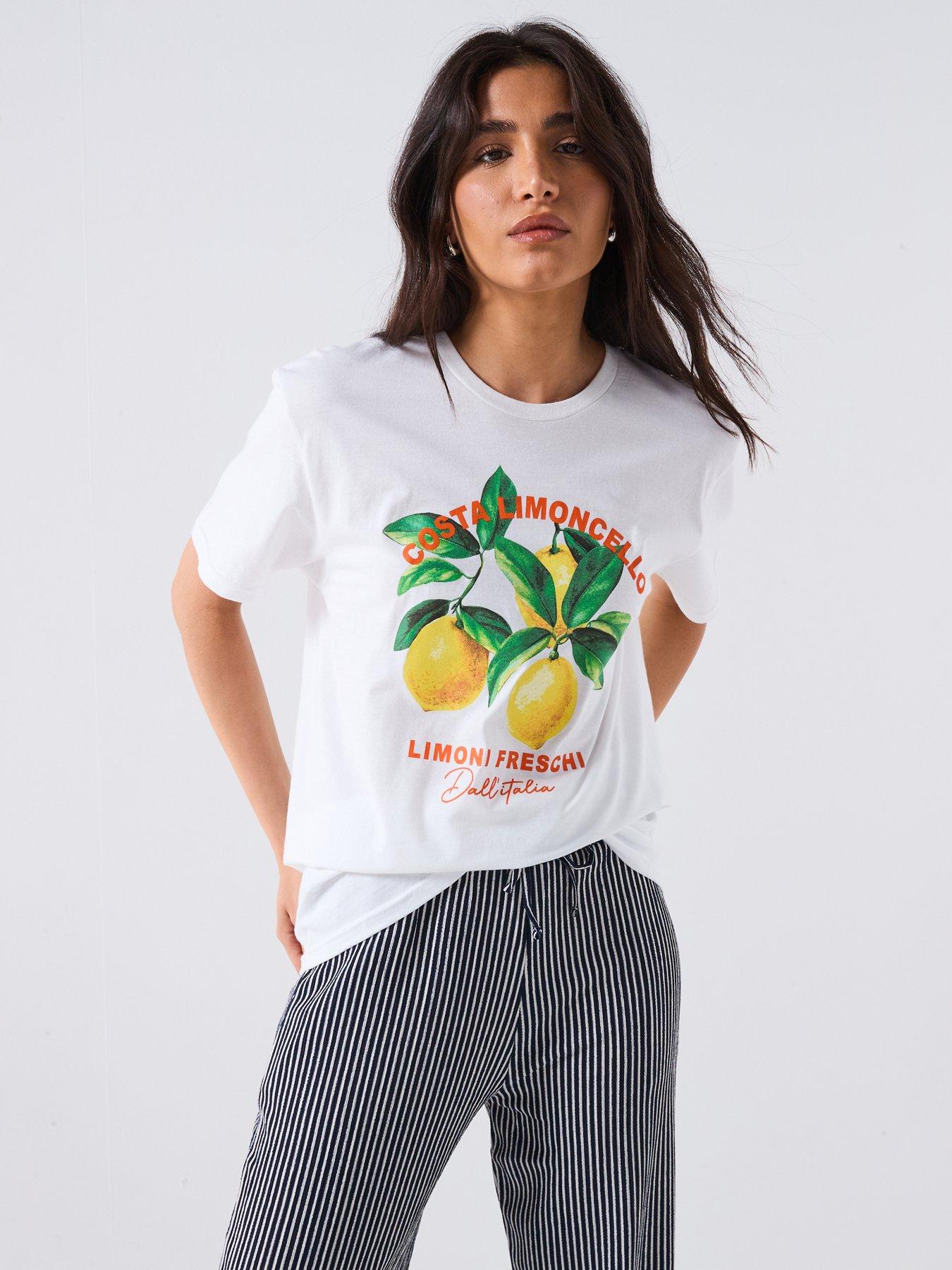 Image of V by Very Lemon Oversized Graphic T-Shirt - White
