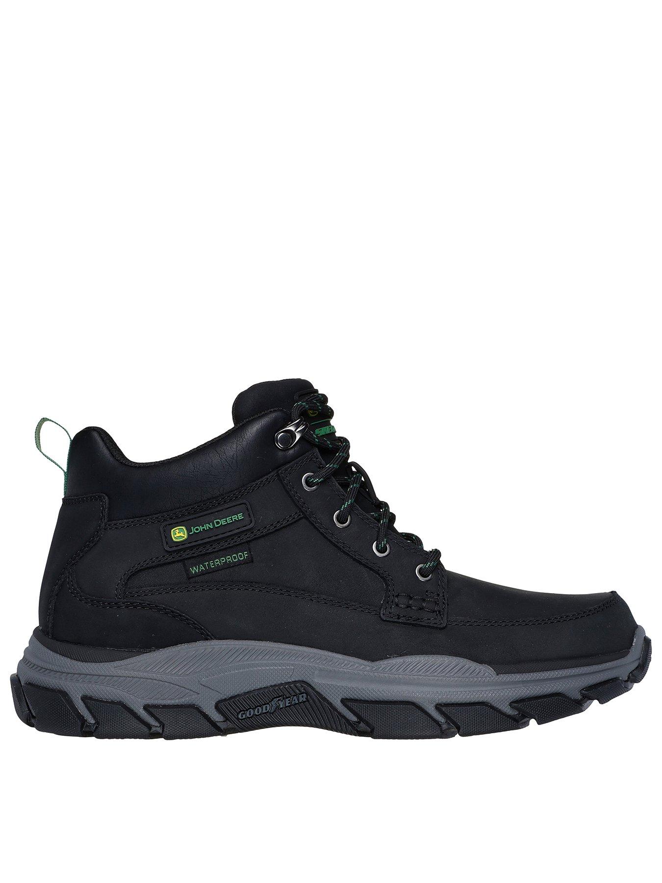 Skechers Respected John Deere Waterproof Mid Top Leather Lace Up Boots- Black