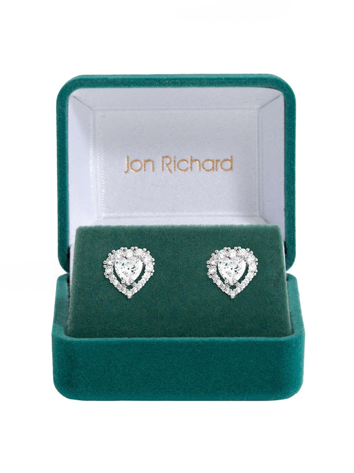undefined Jon Richard Rhodium Plated Cubic Zirconia Heart Stud Earrings - Gift Boxed