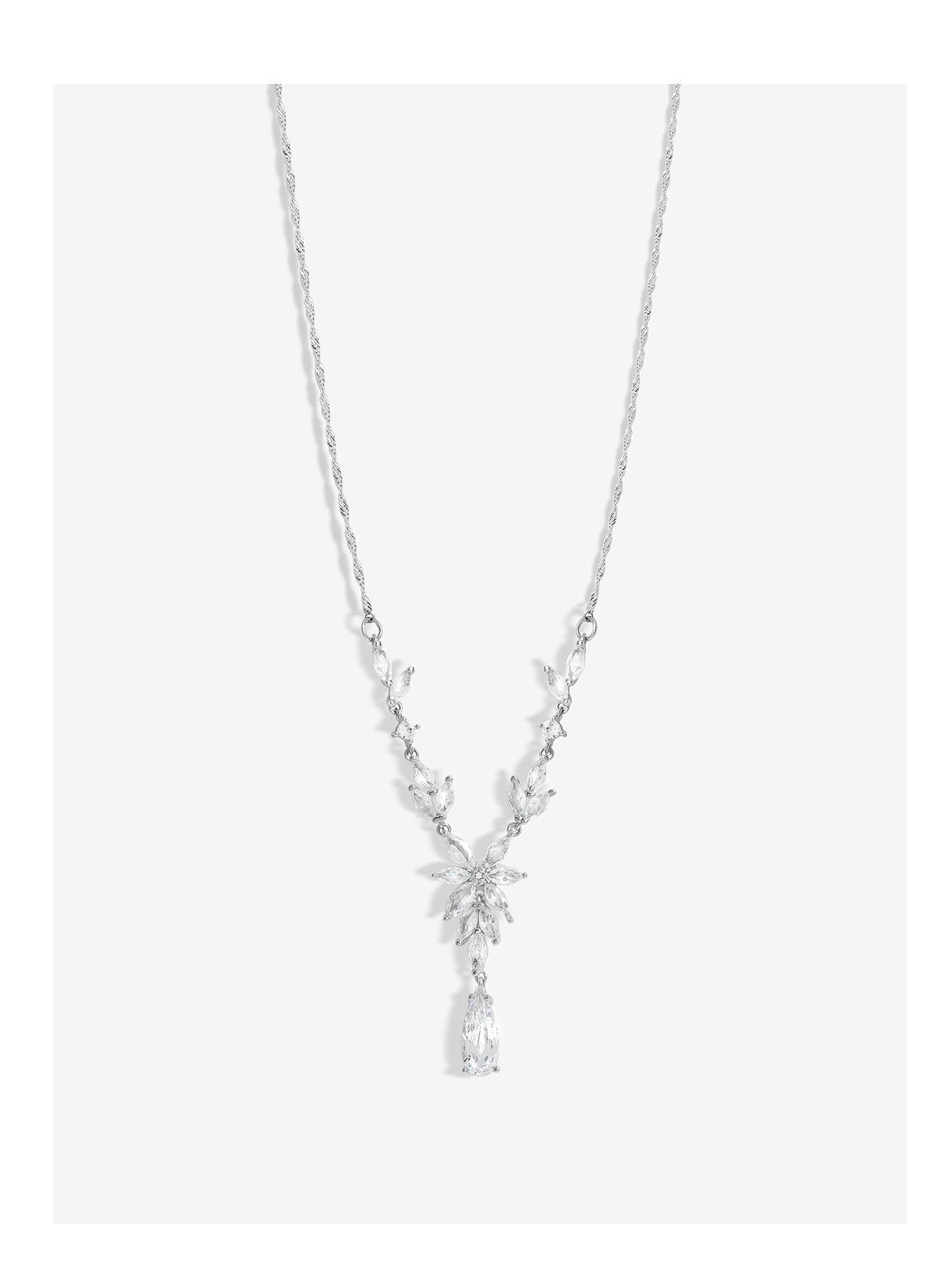 Jon Richard Jon Richard Rhodium Plated Cubic Zirconia Floral Y Necklace