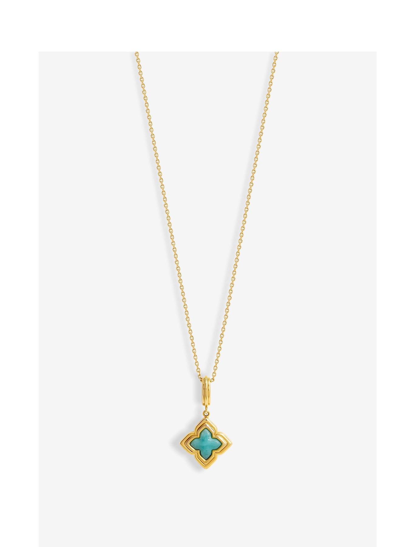 undefined Inicio Gold Plated Aquamarine Clover Pendant - Gift Pouch