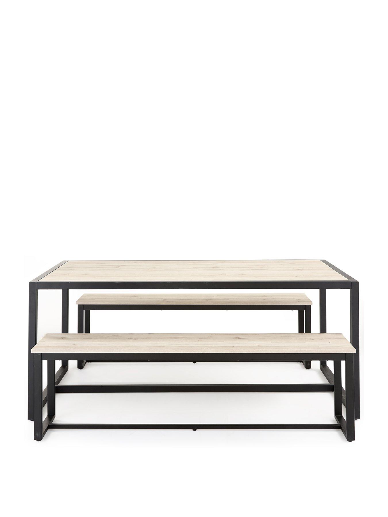 Image 2 of 7 of The Very Collection Harlem Grey Oak Dining Table &amp; 2 Benches - FSC&reg;&nbsp;Certified