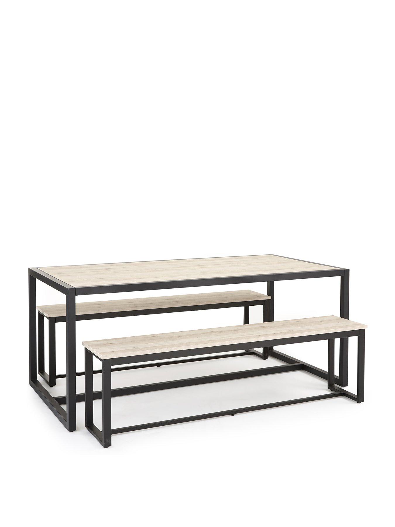 Image 3 of 7 of The Very Collection Harlem Grey Oak Dining Table &amp; 2 Benches - FSC&reg;&nbsp;Certified