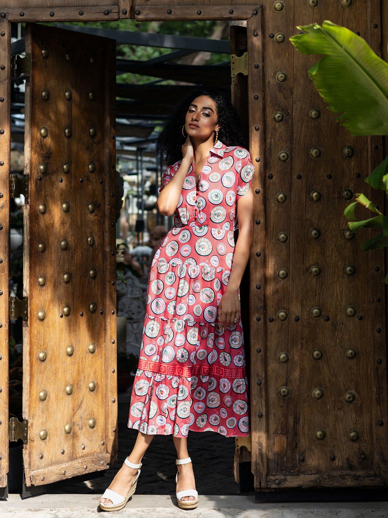 undefined Giana Circle Print Midi Dress - Pink