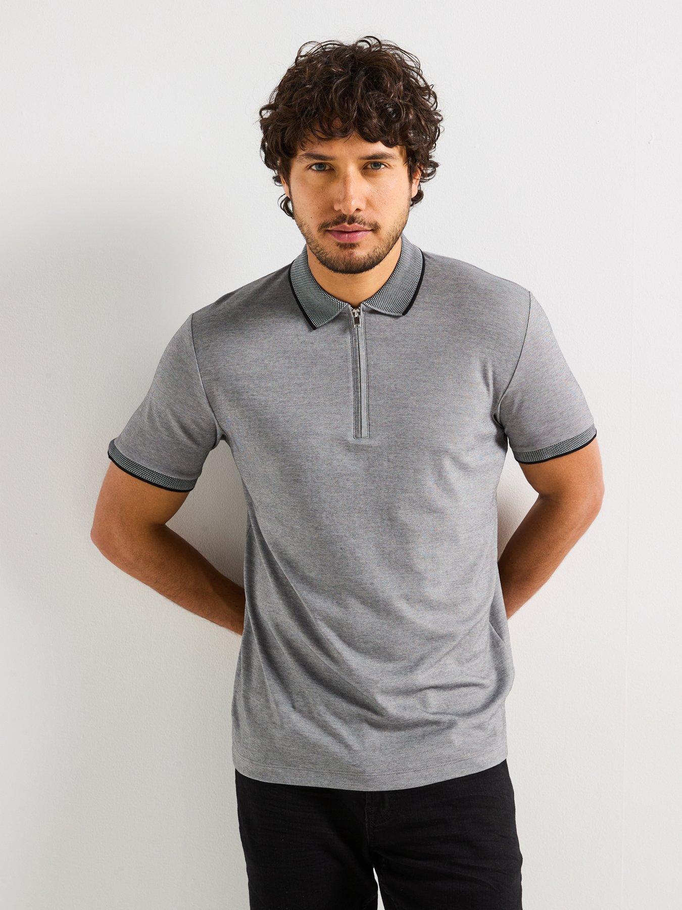 selected-homme-fave-sport-zip-short-sleeve-polo-shirt-grey