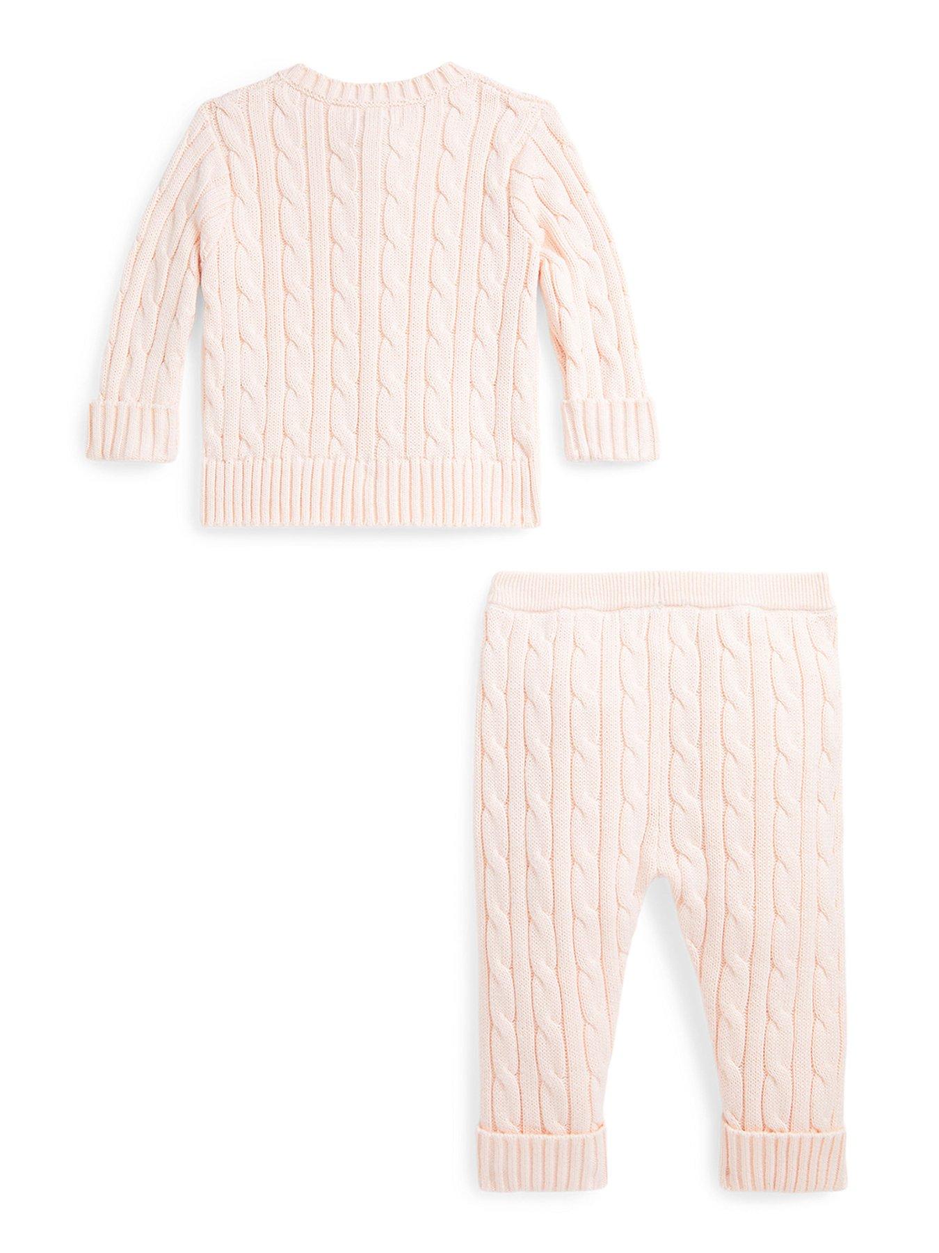 Image 2 of 2 of Polo Ralph Lauren Baby Girls Cable Sweater Set - Pink