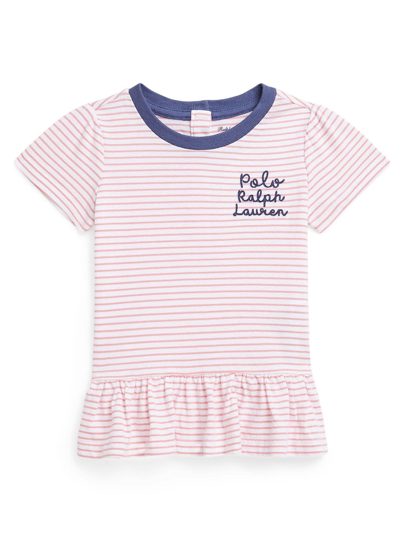 Polo Ralph Lauren Baby Girls Stripe Script Short Sleeve T-Shirt - Pink