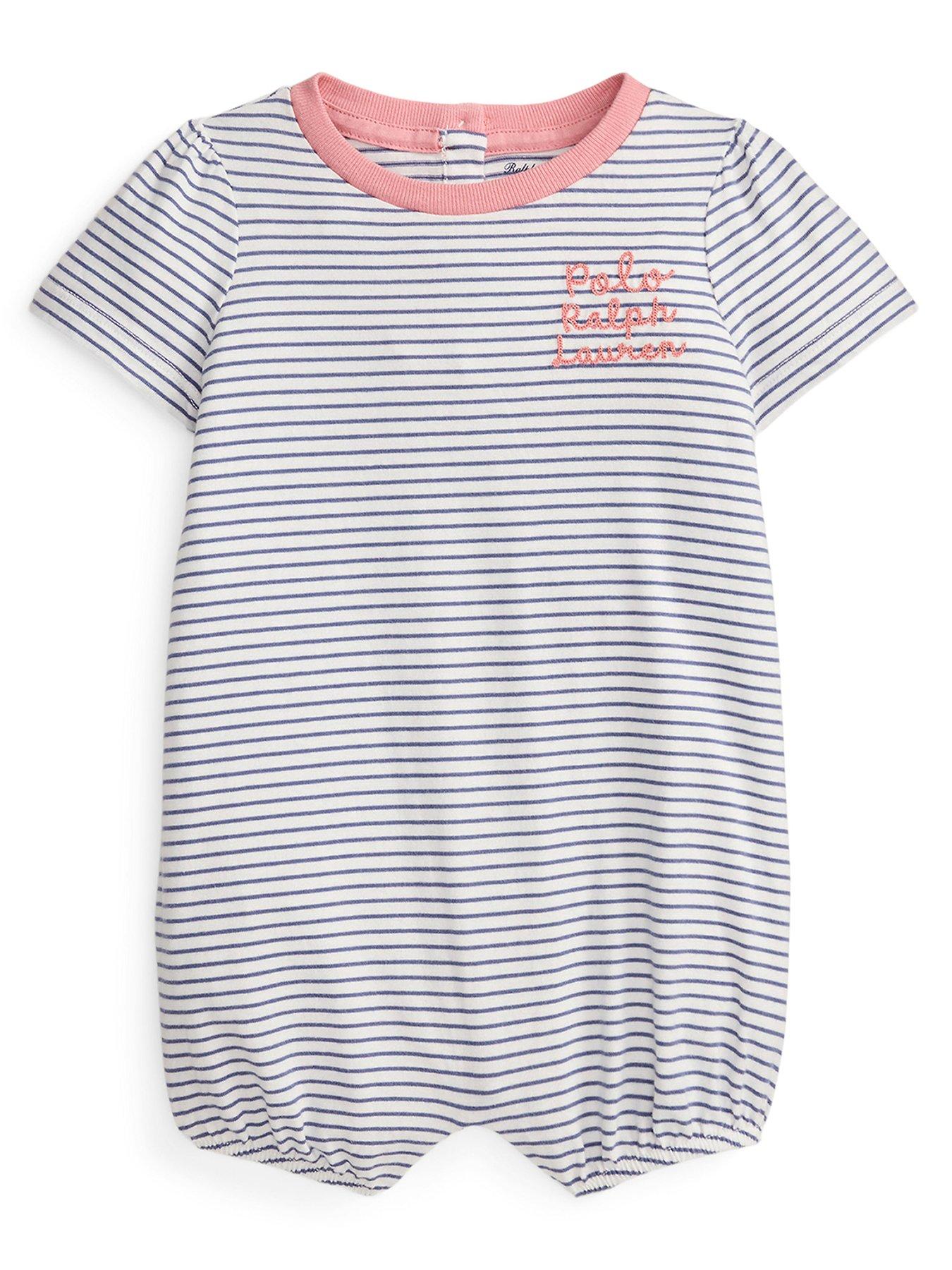 Polo Ralph Lauren Baby Girls Stripe Script Shortall - Blue
