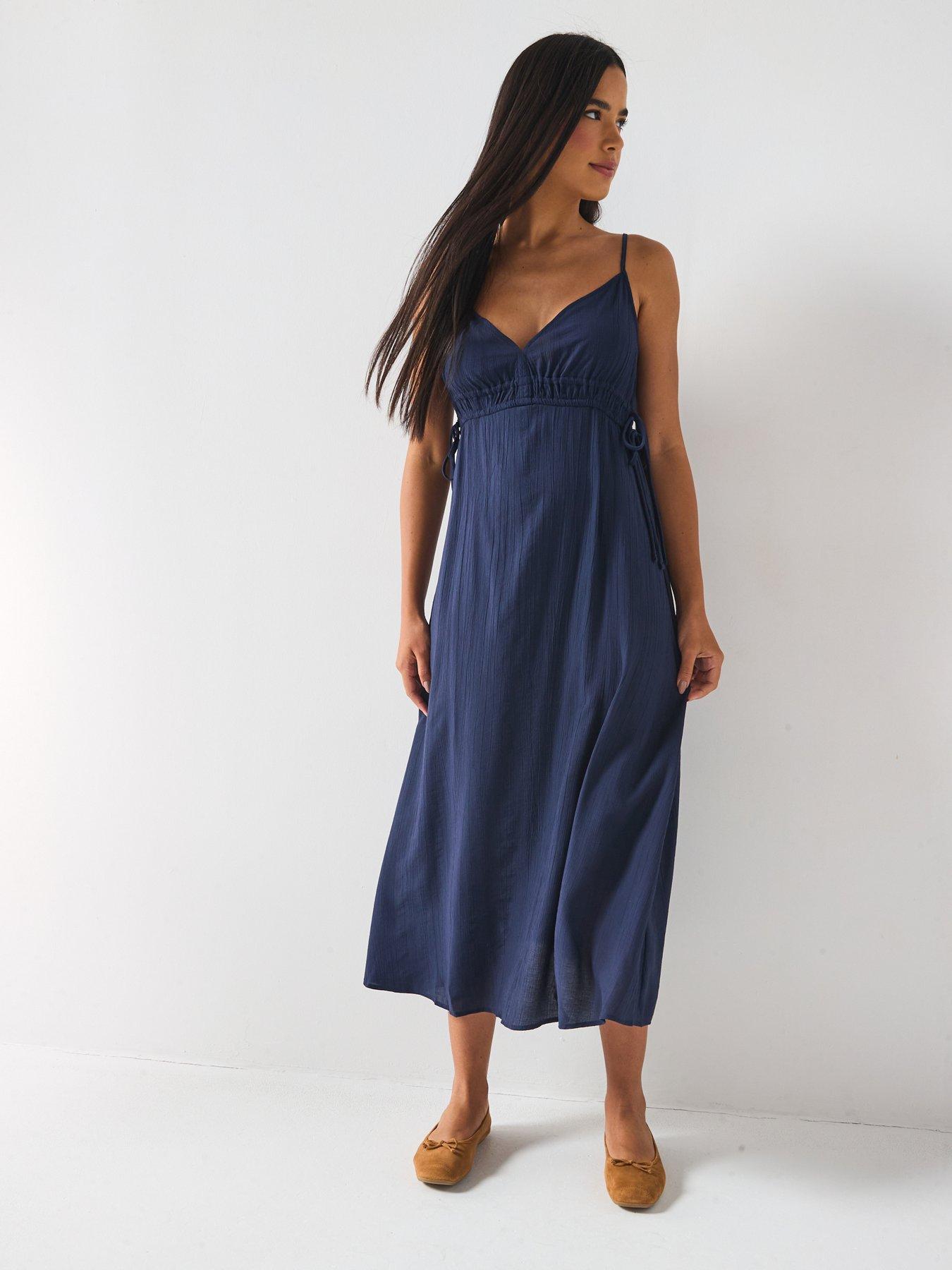 Image 3 of 6 of Only Billy Sleeveless String Midi Dress - Navy