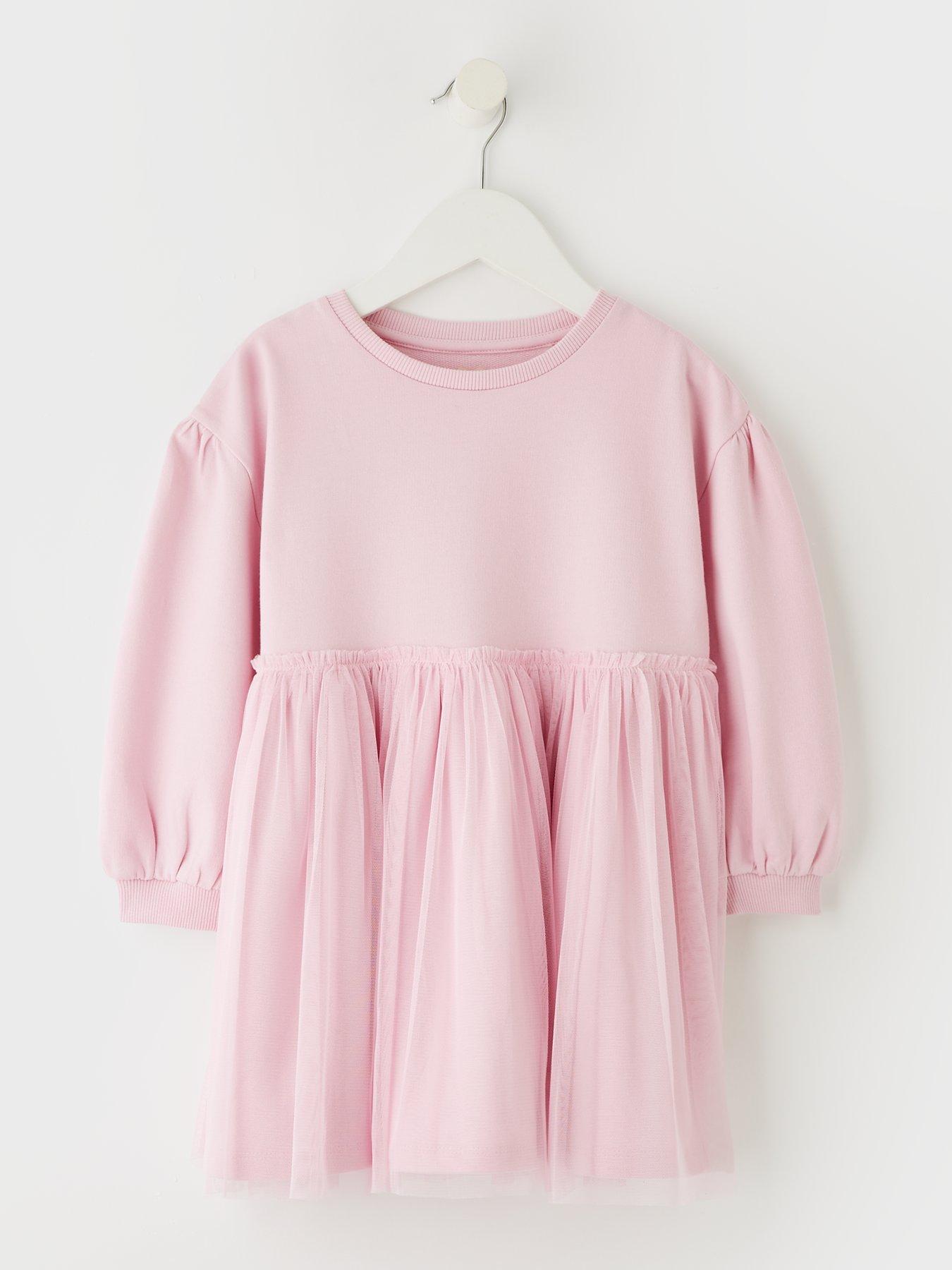 Mini V by Very Girls Dropped Shoulder Tulle Detail Dress - Pink