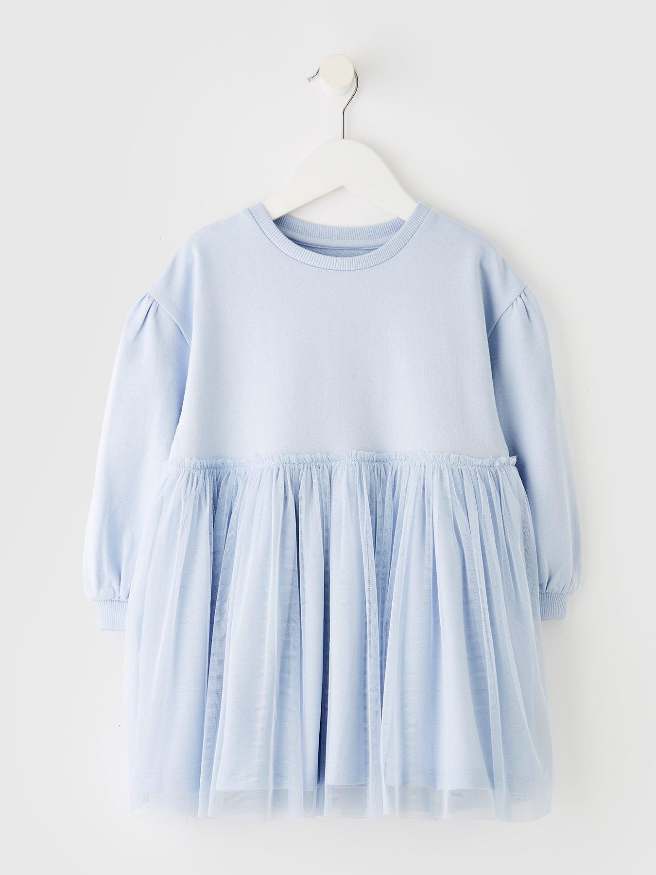 Mini V by Very Girls Dropped Shoulder Tulle Detail Dress - Blue