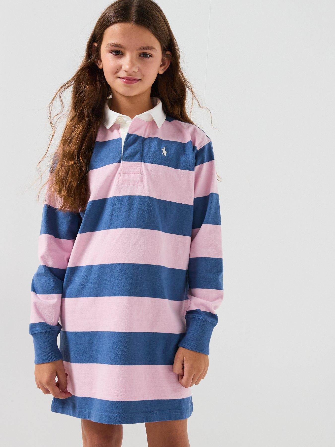 Polo Ralph Lauren Girls Stripe Long Sleeve Rugby Dress - Multi