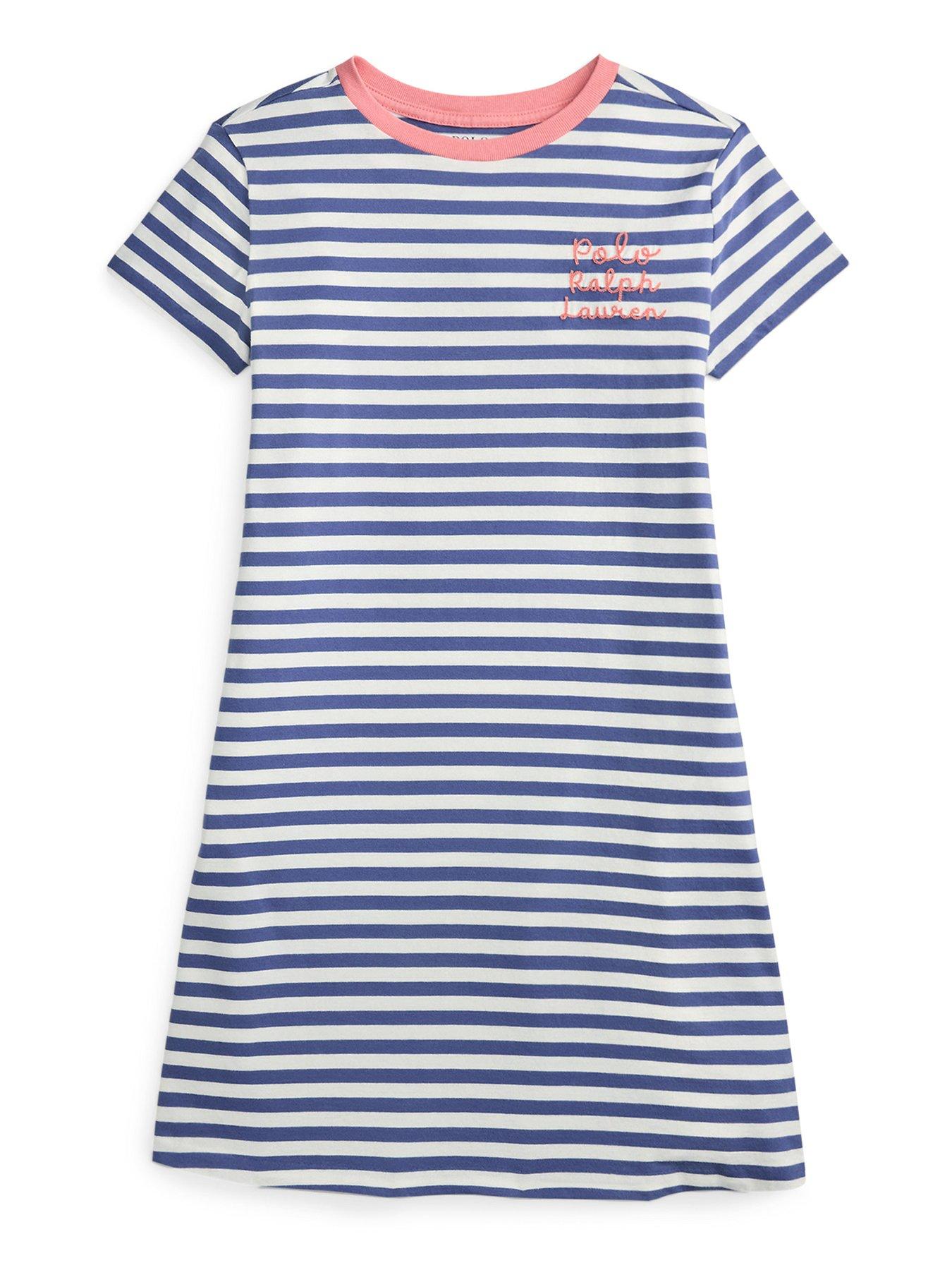Polo Ralph Lauren Girls Short Sleeve Stripe Dress - Blue