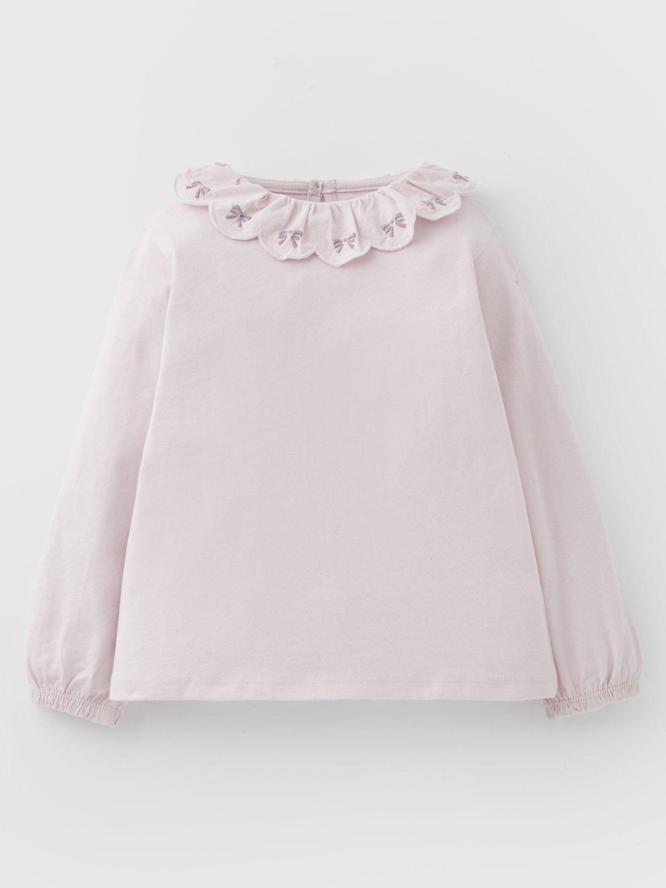 Mini V by Very Girls Long Sleeve T-shirt With Frill Embroidered Collar - Multi