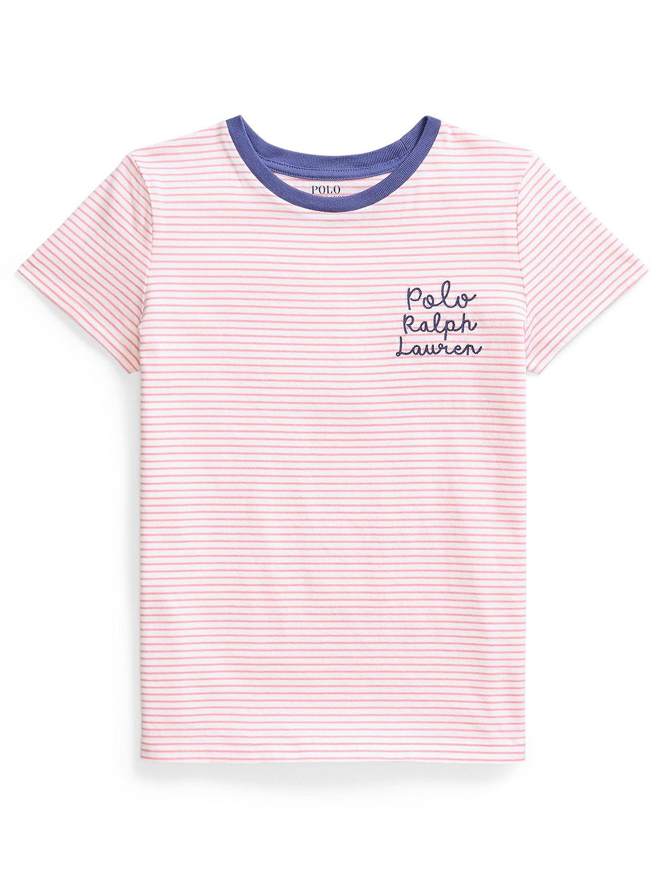 Polo Ralph Lauren Girls Stripe Script Short Sleeve T-Shirt - Pink
