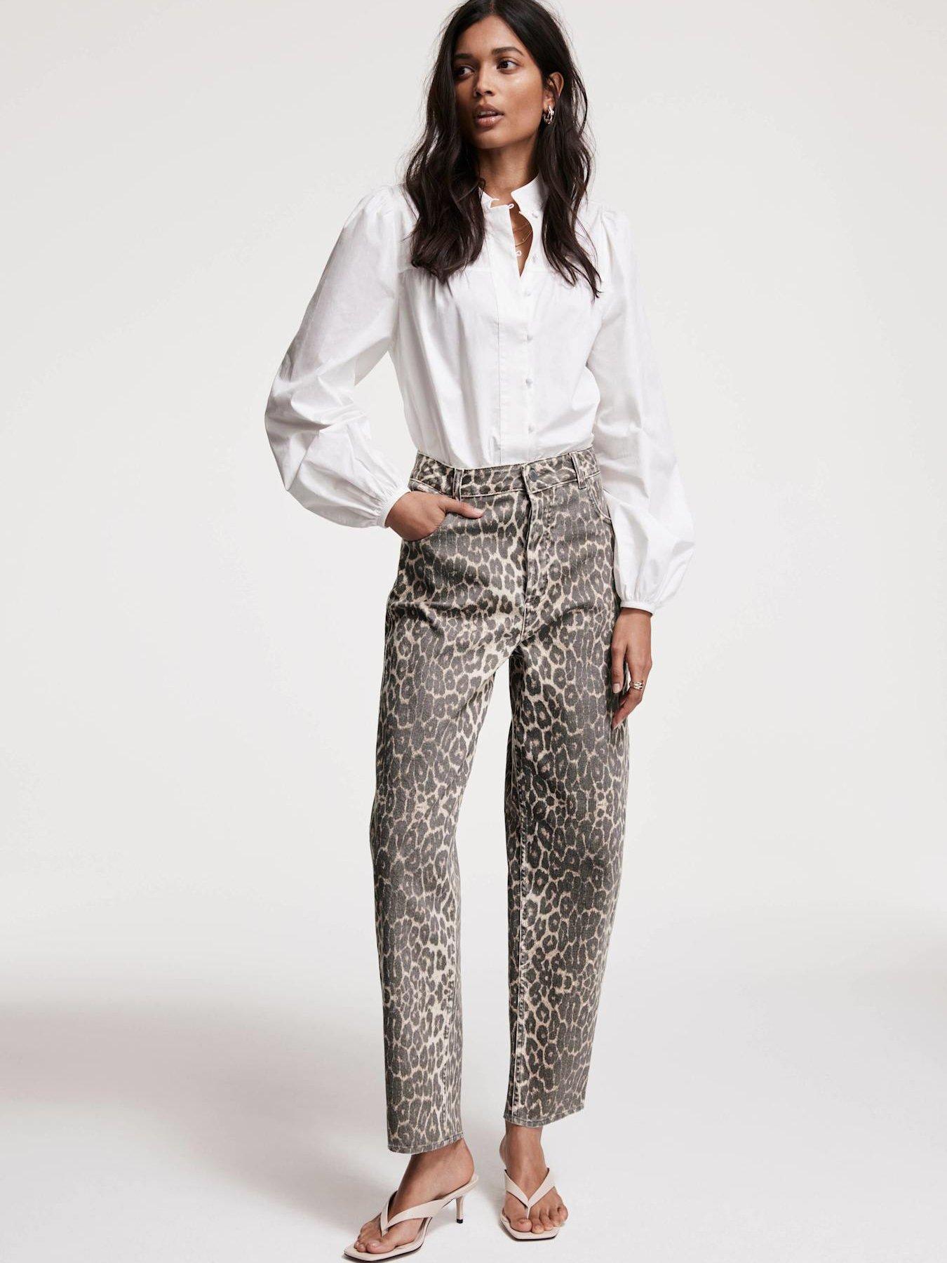 Mint Velvet Leopard Print Tapered Jeans - Beige
